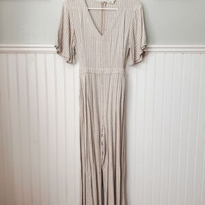 Roolee Beige Ribbed Linen Jumpsuit